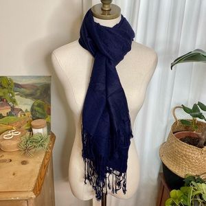 Pretty Navy Blue Paisley Fringed Scarf
